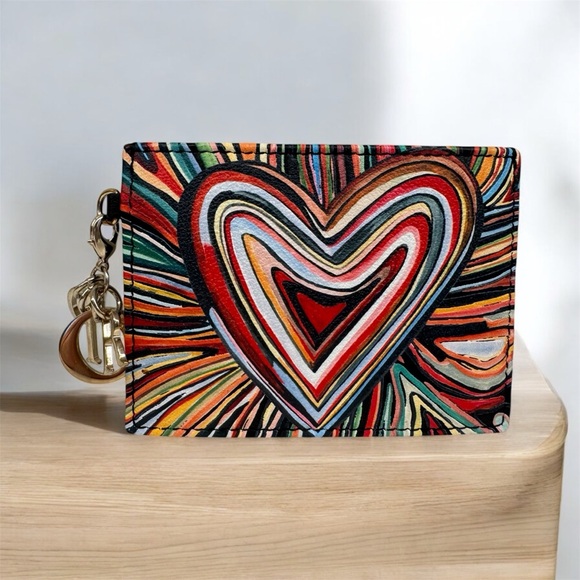 RARE! Limited Edition Christian Dior Lady Dior Multicolor Heart Card Holder - Picture 1 of 6